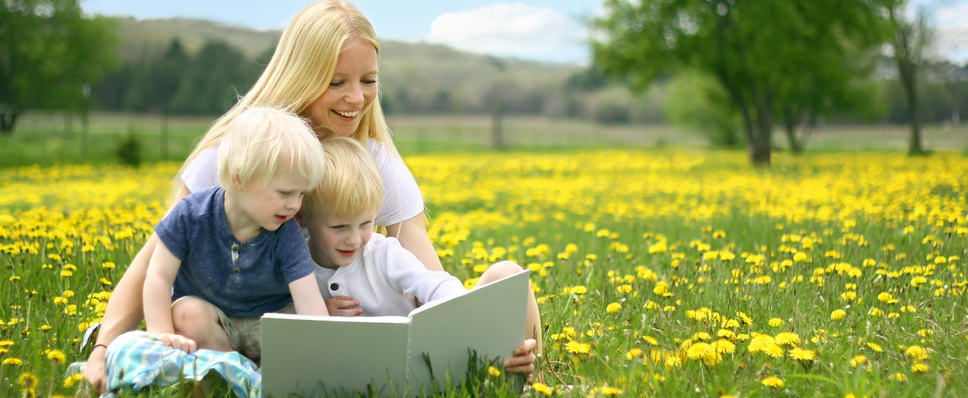 Mother Reading to Children on Farm Mother Reading to Children on Farm