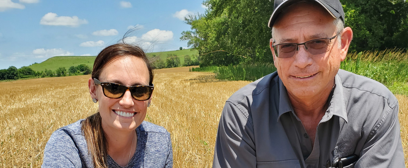 Nicole Harrison and her dad on the Kansas farm